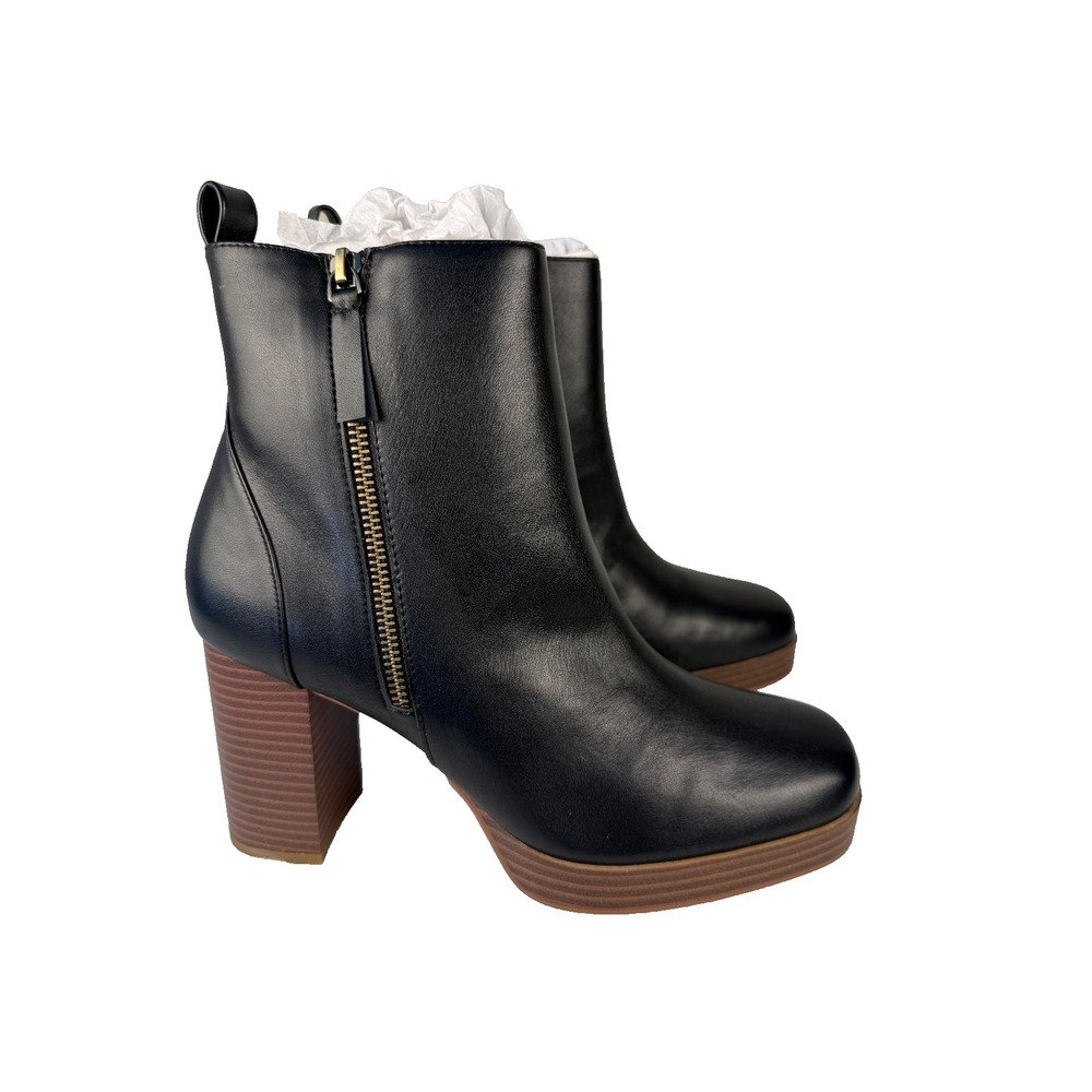 White Mountain Manito Black Smooth Block Heel Ankle Boots Women's Size 10 NIB
